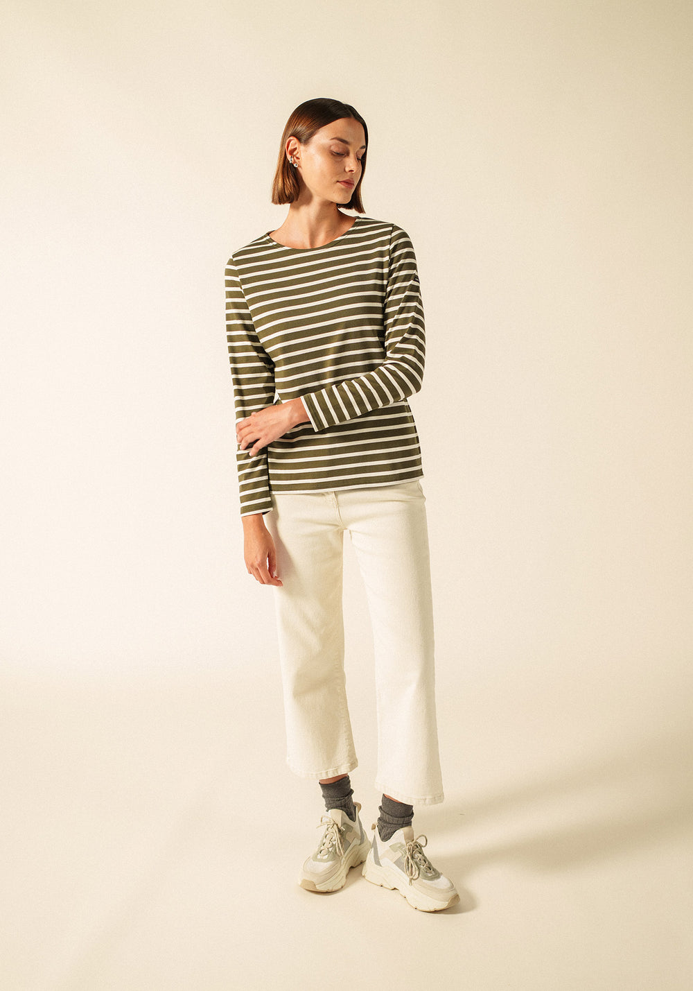 MINQUIDAME Breton Shirt (MOSS GREEN / ECRU)