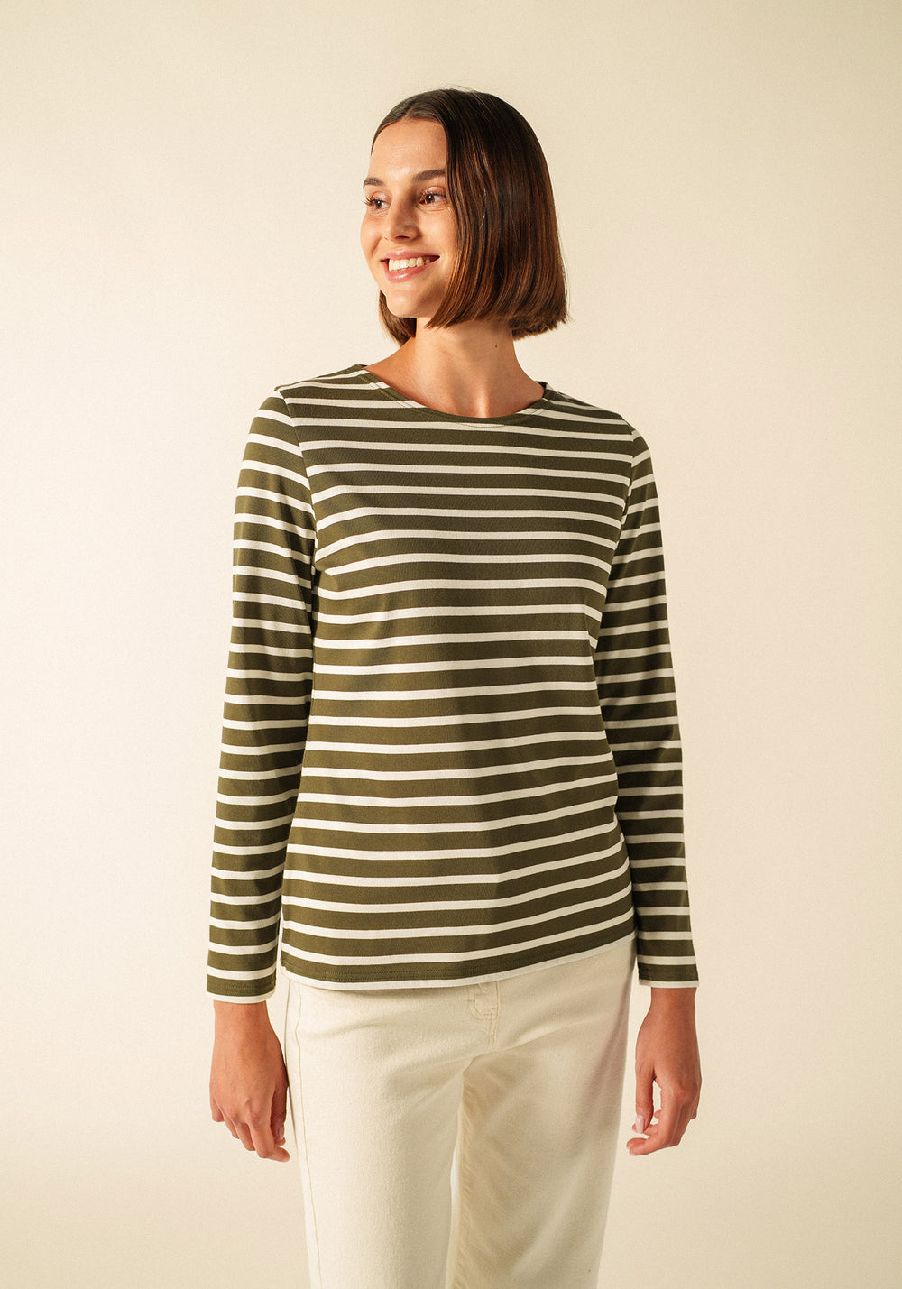 MINQUIDAME Breton Shirt (MOSS GREEN / ECRU)