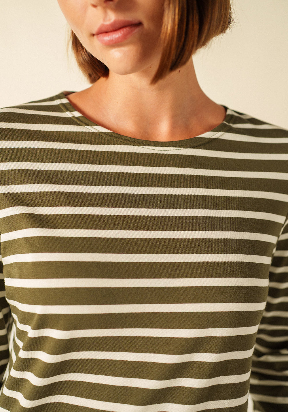 MINQUIDAME Breton Shirt (MOSS GREEN / ECRU)