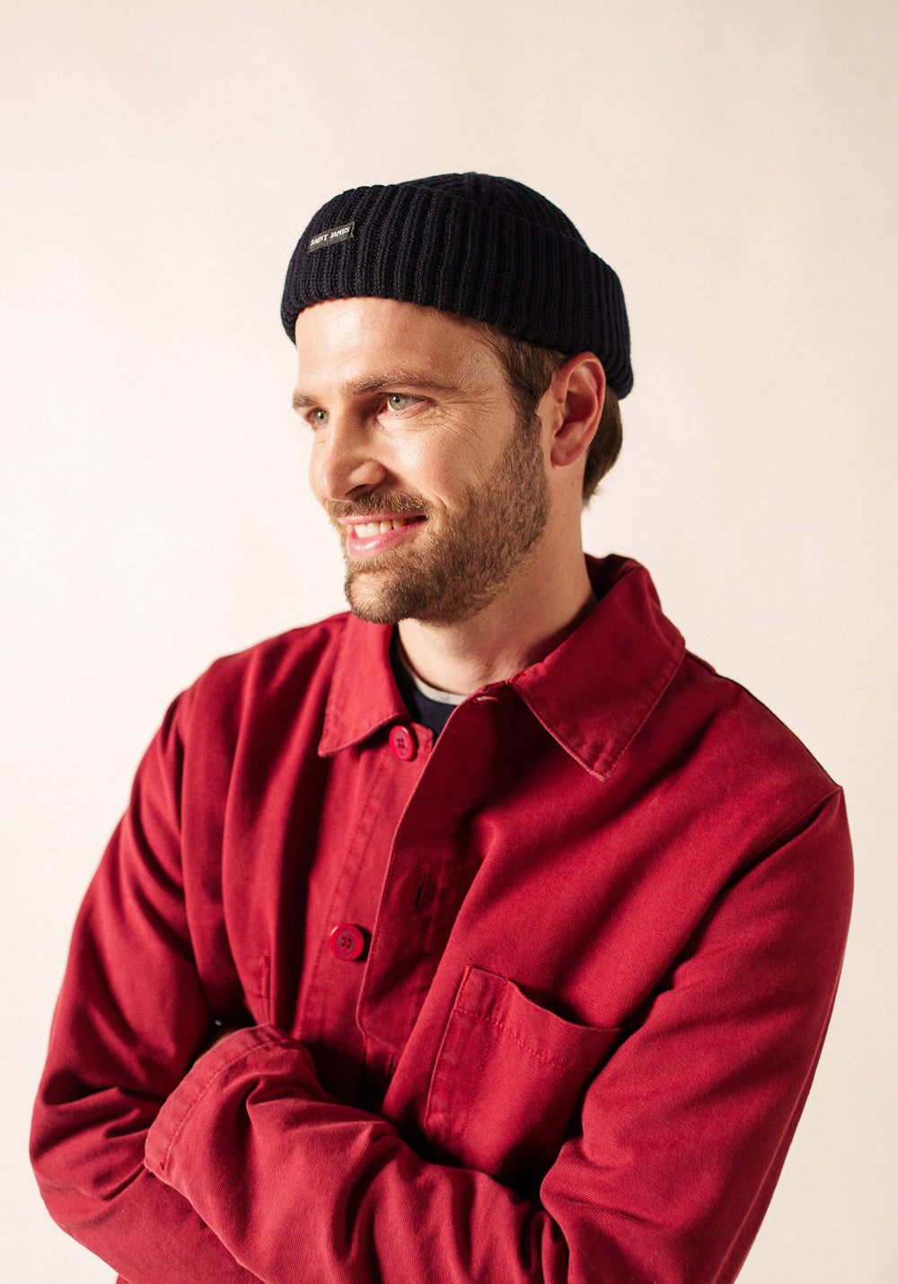 MIKI MAILLE - Short Ribbed Knit Fisherman Beanie (NAVY)