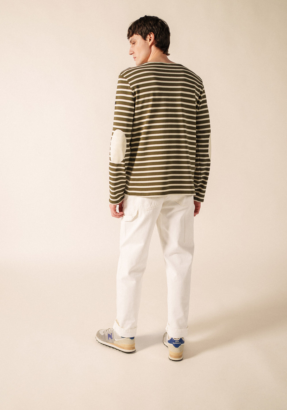 MERIDIEN Elbow Patch Breton Shirt (MOSS GREEN / ECRU / ECRU)