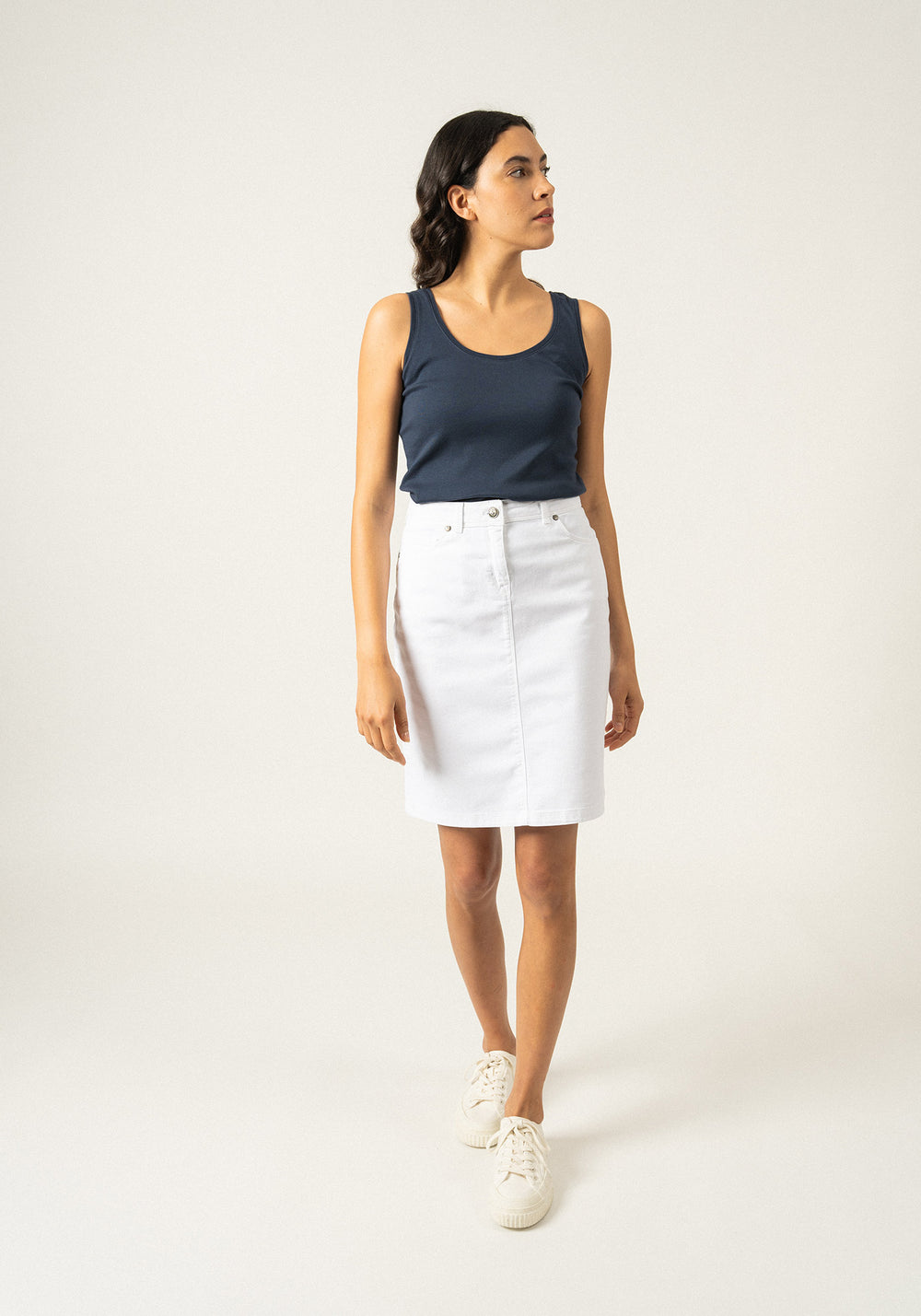 Elfy Stretch Denim Skirt (WHITE)