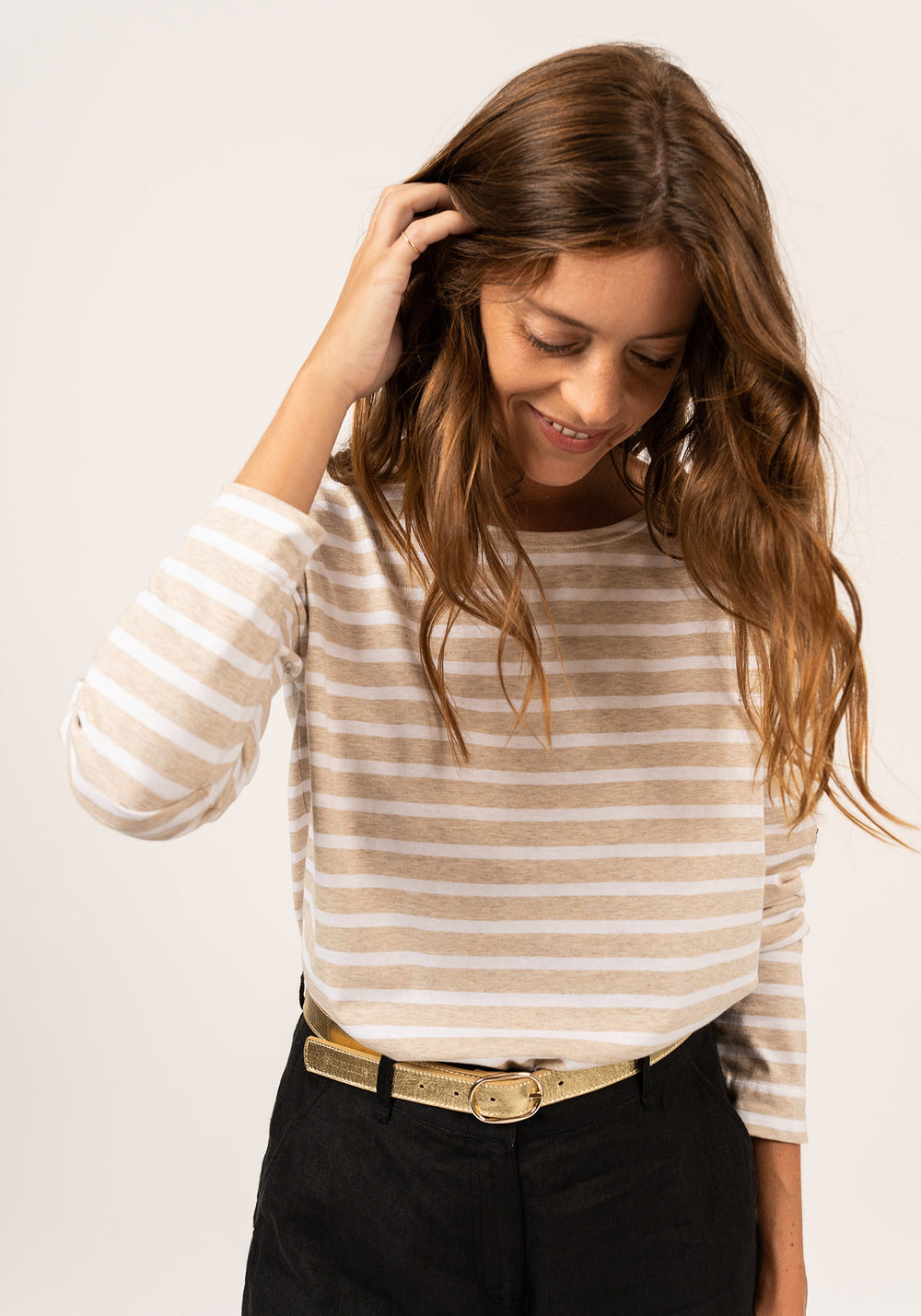 MINQUIERS DROP II Drop-Shoulder Breton Shirt (OATMEAL / WHITE)