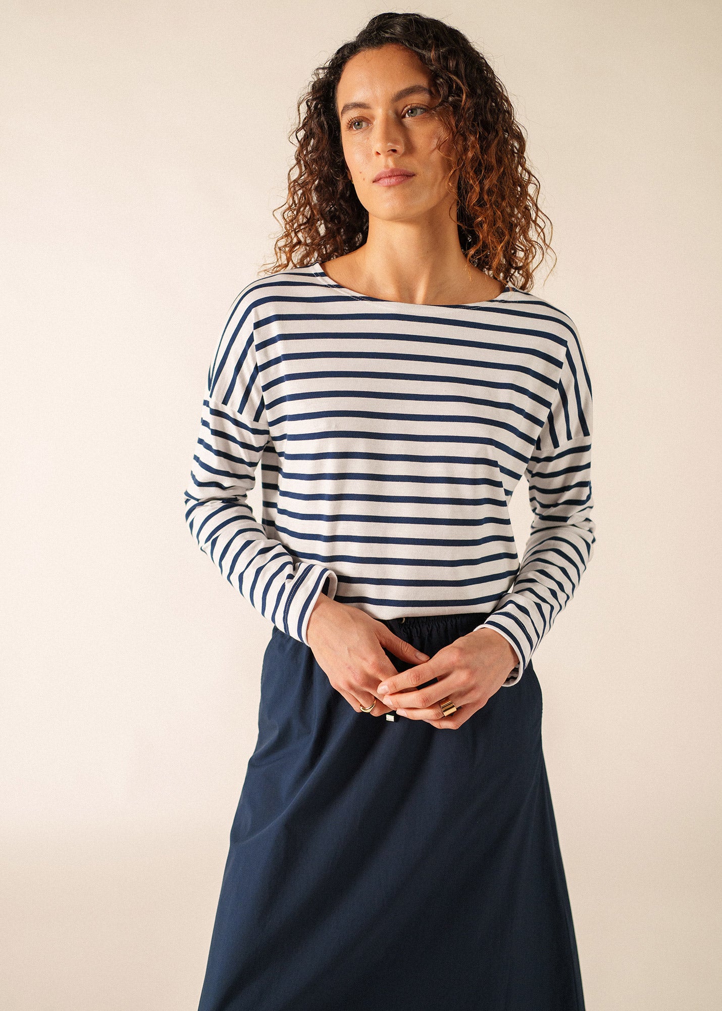 Women's Drop Shoulder Breton Tee, Relaxed Fit, Saint James • Saint