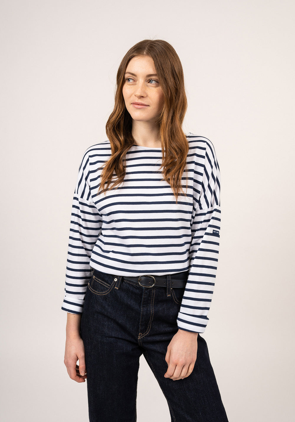 Minquiers Drop-Shoulder Breton Shirt (WHITE / NAVY)