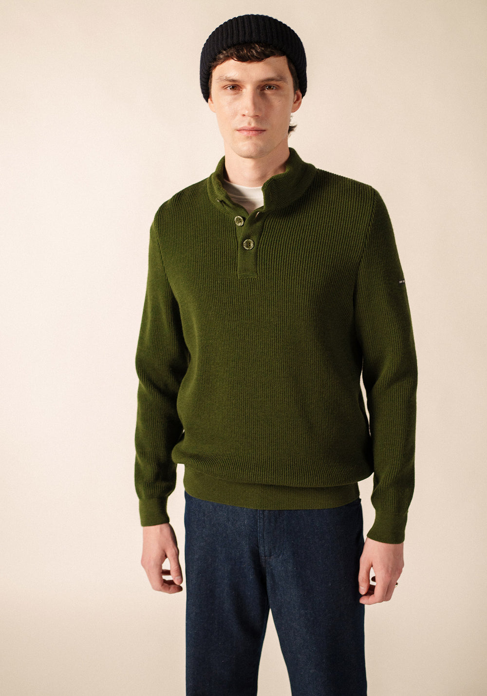 BOURBOULE Henley Sweater (MOSS GREEN)