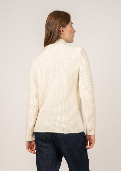 LESCUN - High Neck Structured Knit Sweater | Mohair Wool Blend (WINTER  WHITE)