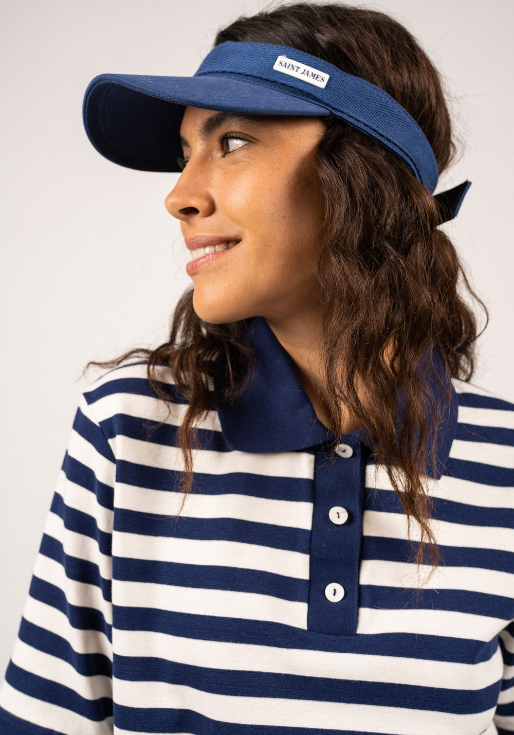 CAROLA Striped Knit Polo Shirt (INDIGO / IVORY)