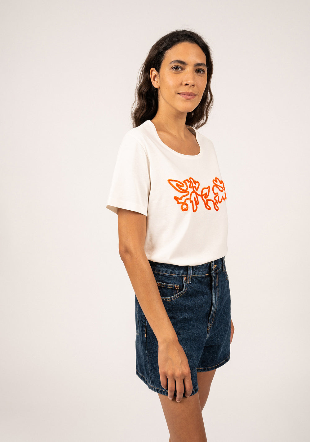 Sandy Cotton Tee (IVORY / NEON ORANGE)