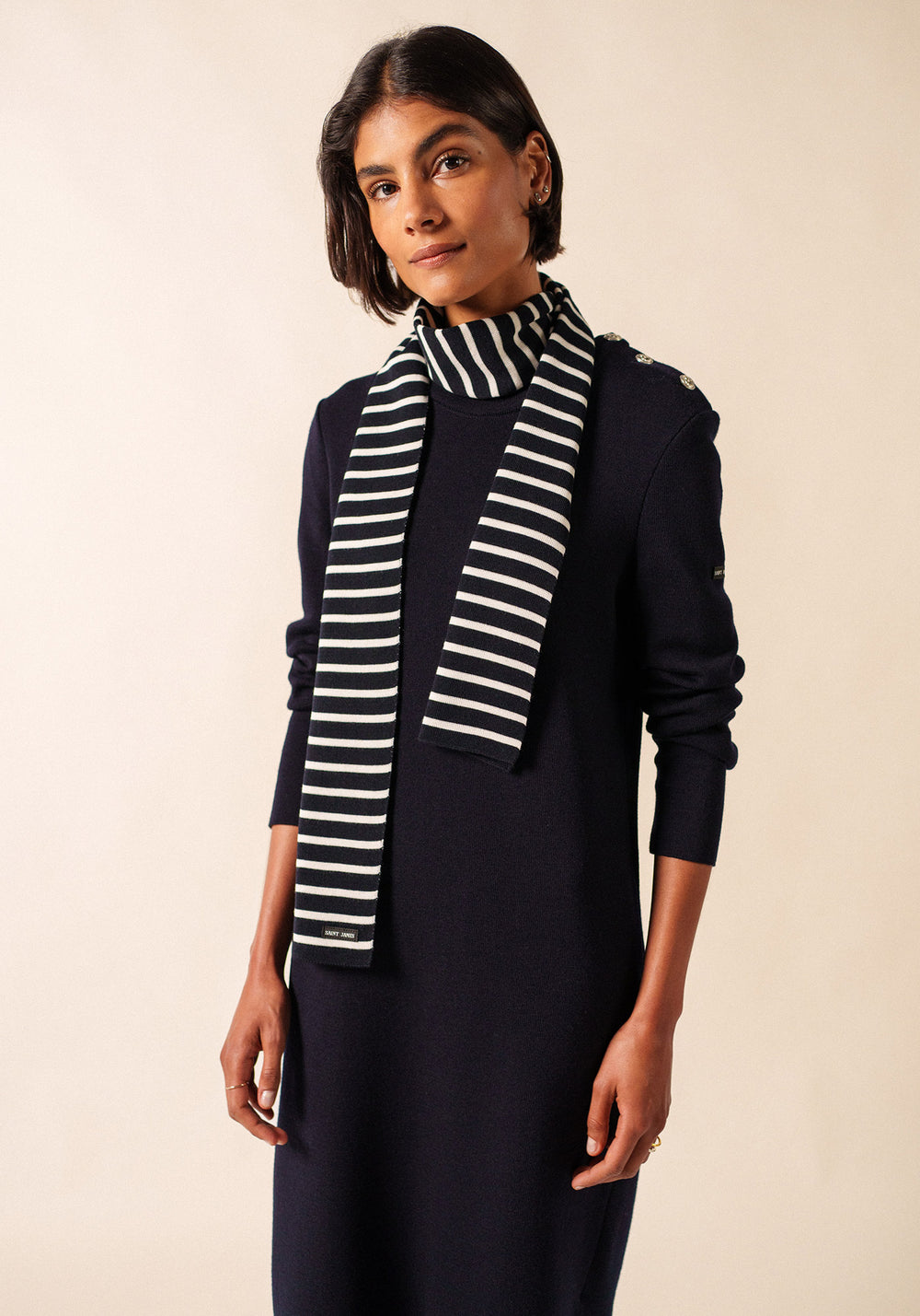DUGUAY Striped Wool Scarf (NAVY / IVORY)