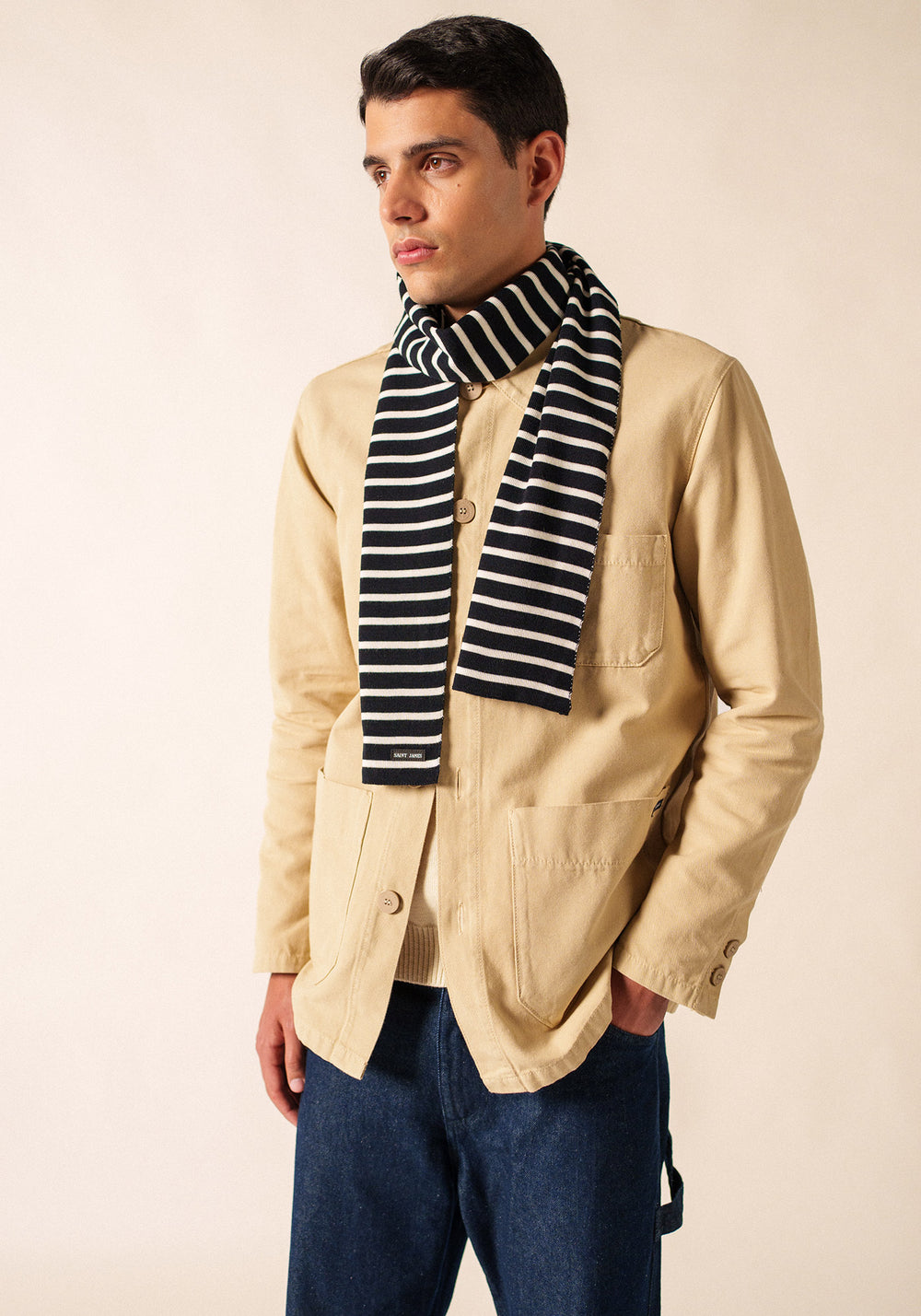 DUGUAY Striped Wool Scarf (NAVY / IVORY)