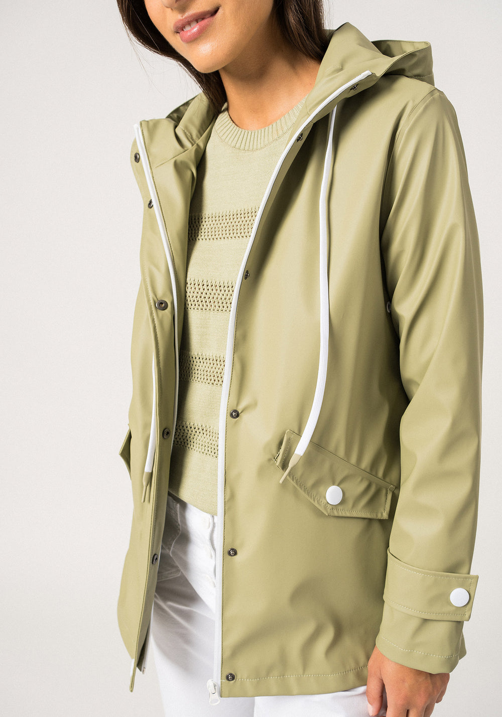 ST GAIA - Waterproof Rain Jacket with Hood for Women (SOFT ALMOND)