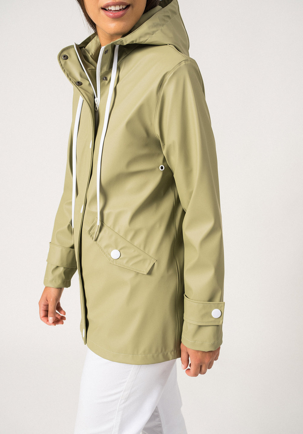 ST GAIA - Waterproof Rain Jacket with Hood for Women (SOFT ALMOND)
