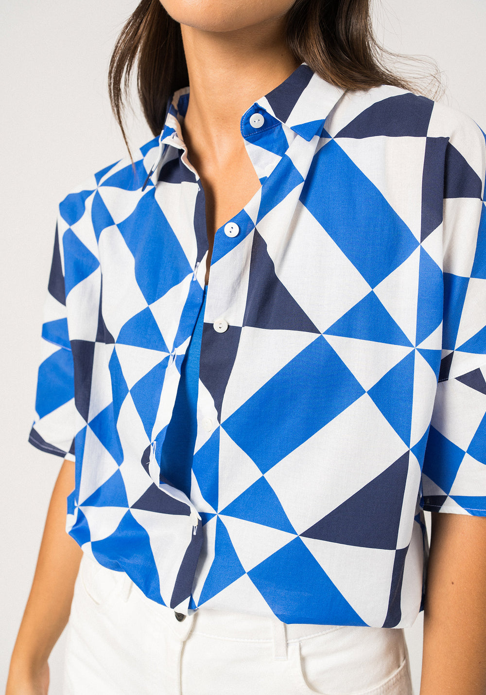 LUCIE Oversized Shirt (WHITE / MER BLUE / NAVY)