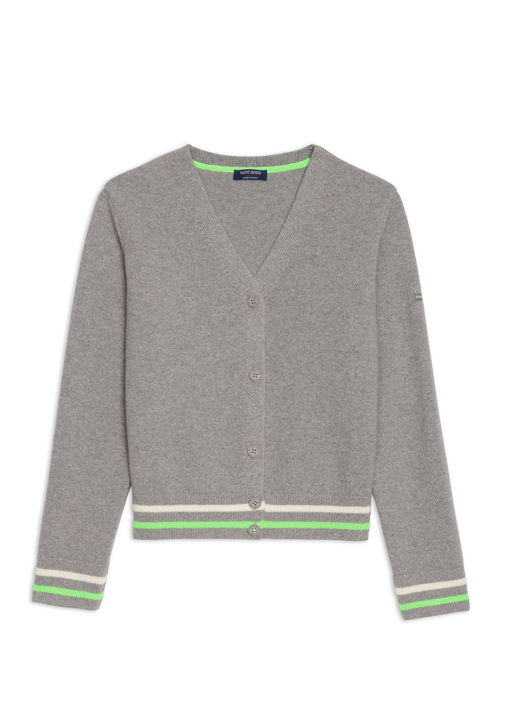 Annecy Wool Cardigan (GRAY / NEON GREEN / IVORY)