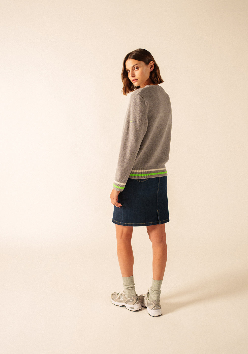 Annecy Wool Cardigan (GRAY / NEON GREEN / IVORY)