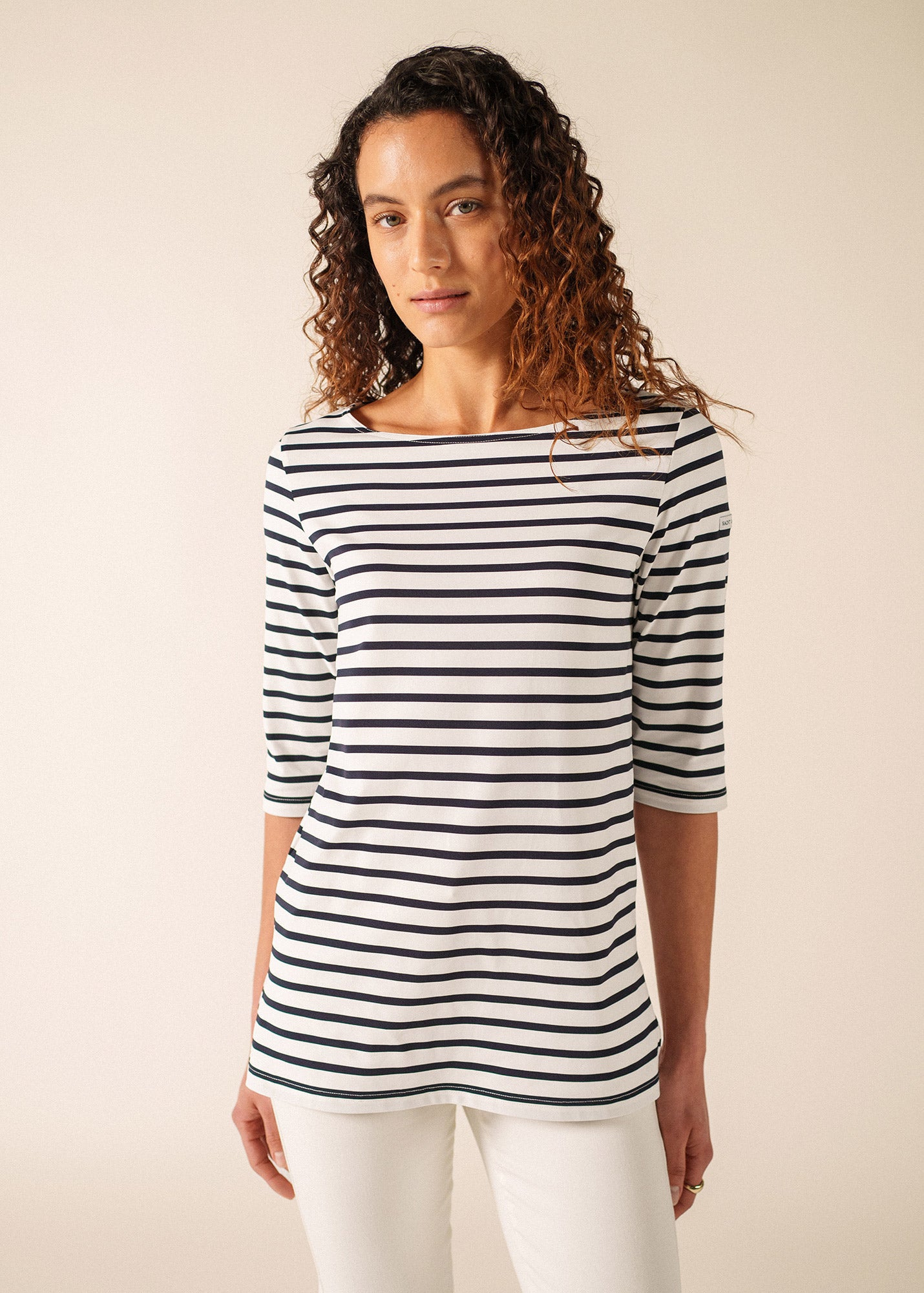 新作✳︎美品　florent Acetate Boatneck Blouse PHARE - Boat Neck Striped Tunic with Slits | Stretch fabric with