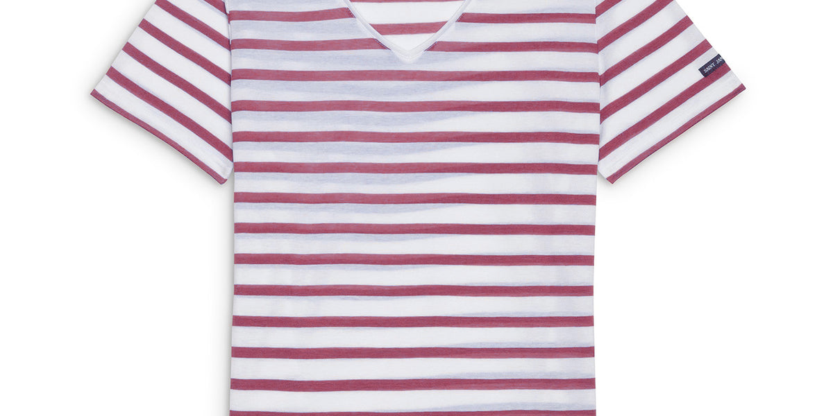RAMATUELLE - V-Neck Breton Striped Top with Short Sleeves | Soft