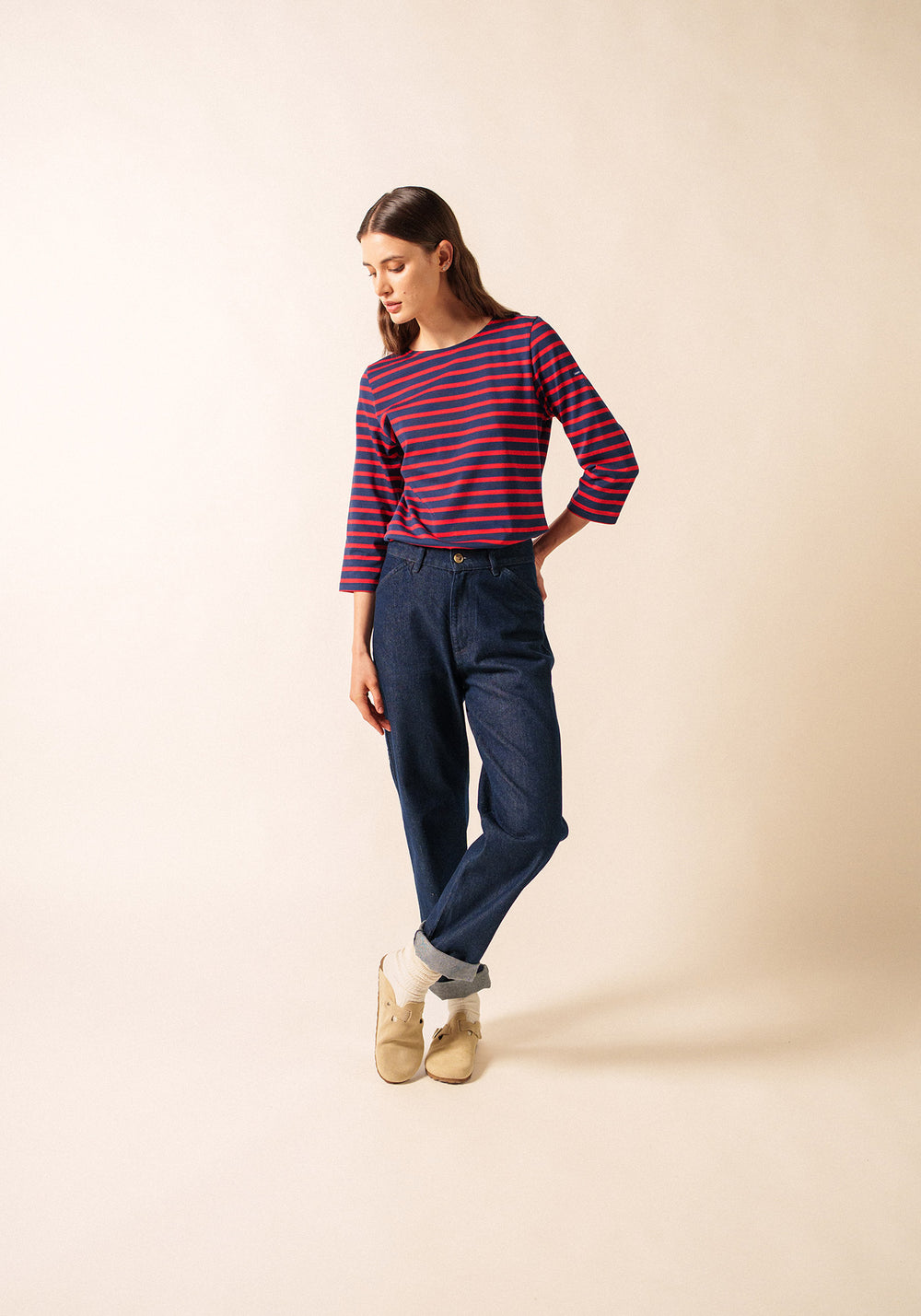 Galathee II Breton Striped Top (NAVY / RED)