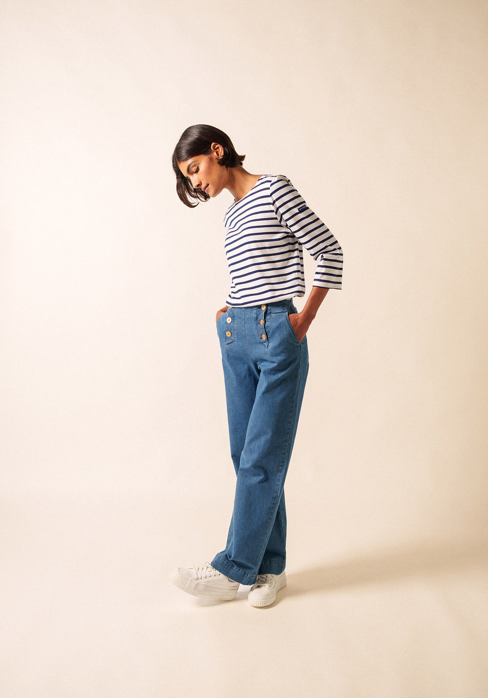 Galathee II Breton Striped Top (WHITE / NAVY)