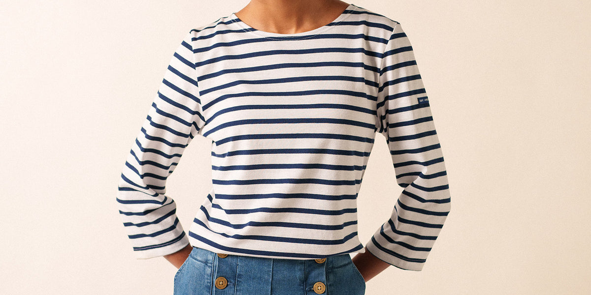 GALATHEE II Breton Striped Top with ¾ Sleeve Soft Cotton