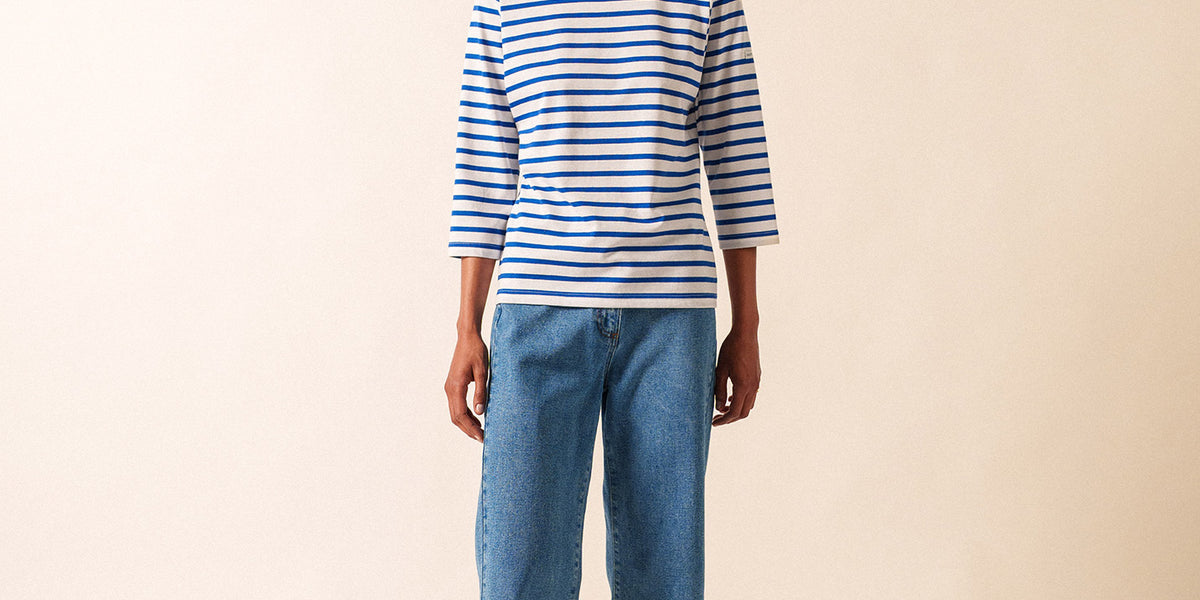 GALATHEE II - Breton Striped Top with ¾ Sleeve | Soft Cotton