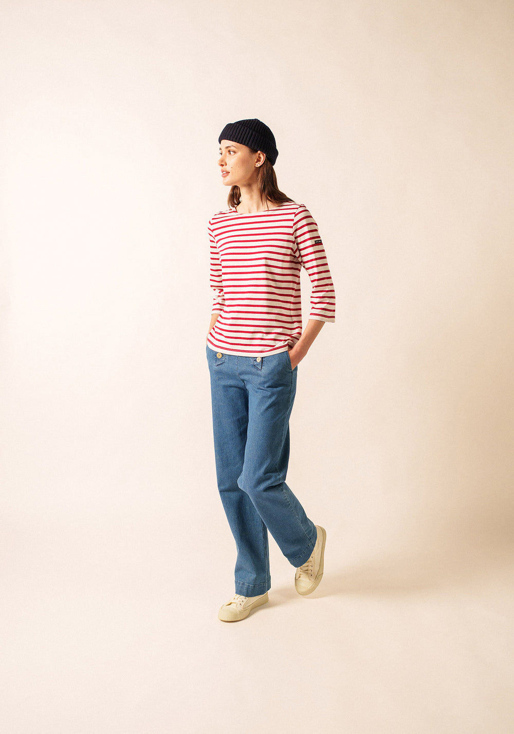 GALATHEE II Breton Striped Top (ECRU / MAROON)