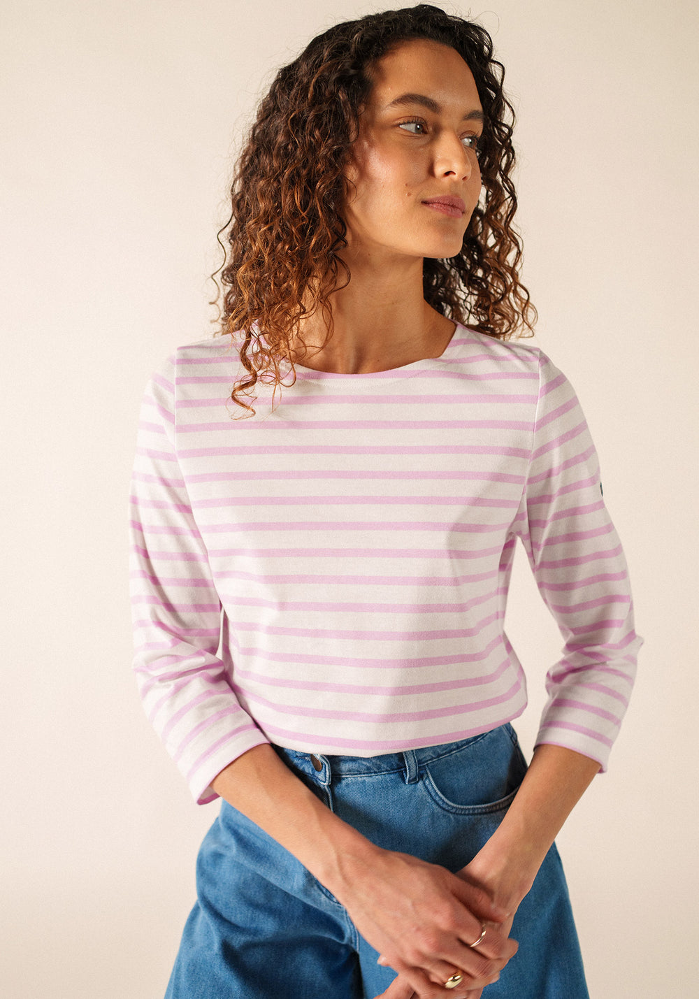 Galathee II Breton Striped Top (WHITE / TEA ROSE PINK)