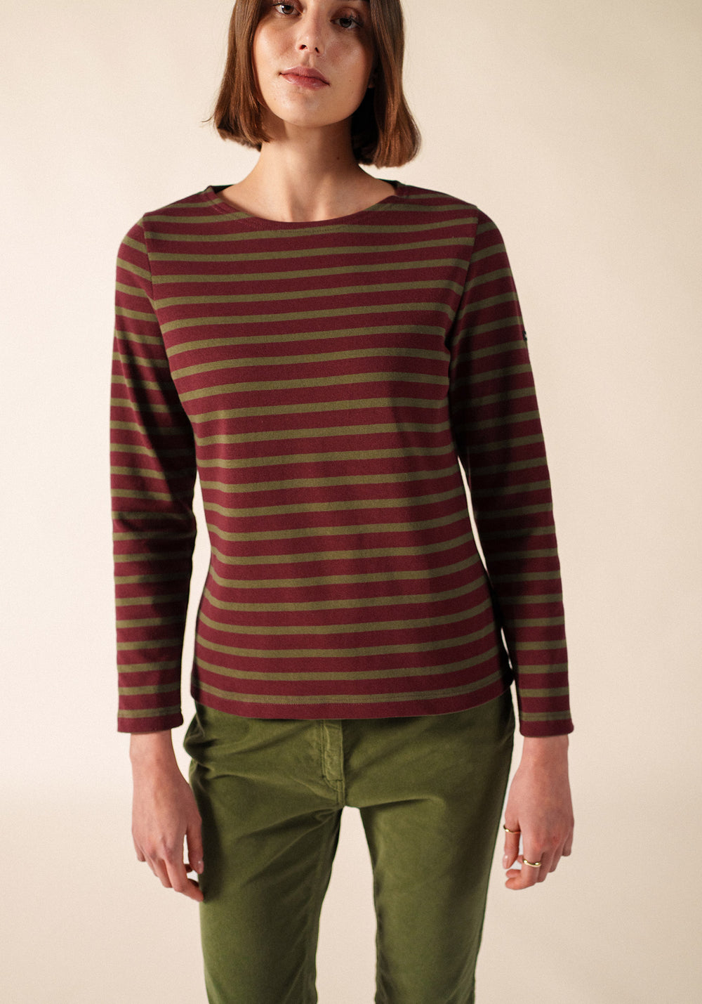 MERIDAME II Breton Shirt (BURGUNDY / MOSS GREEN)