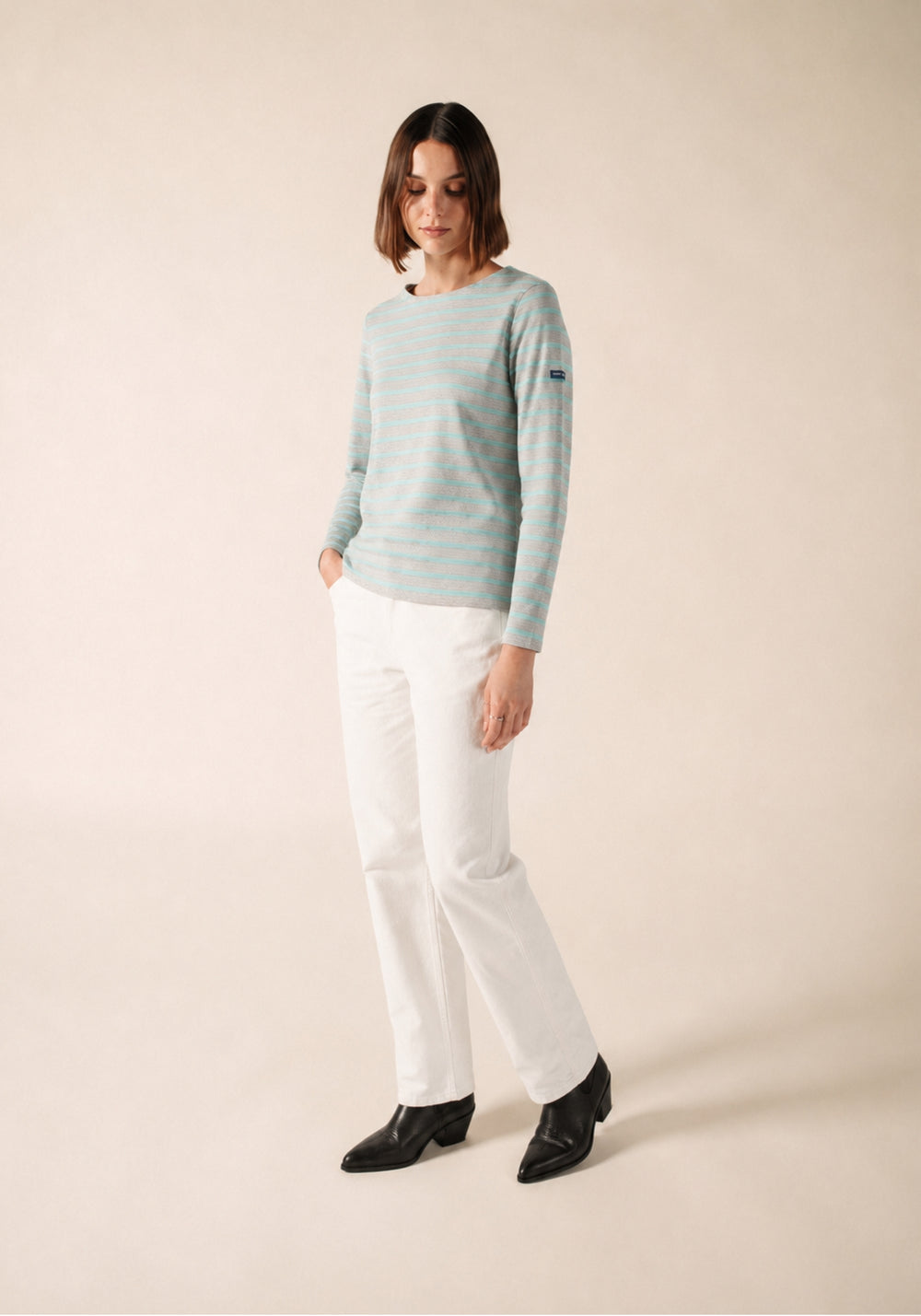 MERIDAME II Breton Shirt (PEARL MELANGE / LIGHT COASTAL BLUE)