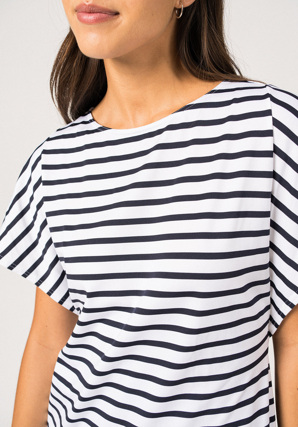 CASSIS - Nautical Stripe Dress with Batwing Sleeves | Anti-UV Stretch Lightweight Fabric (WHITE / NAVY)