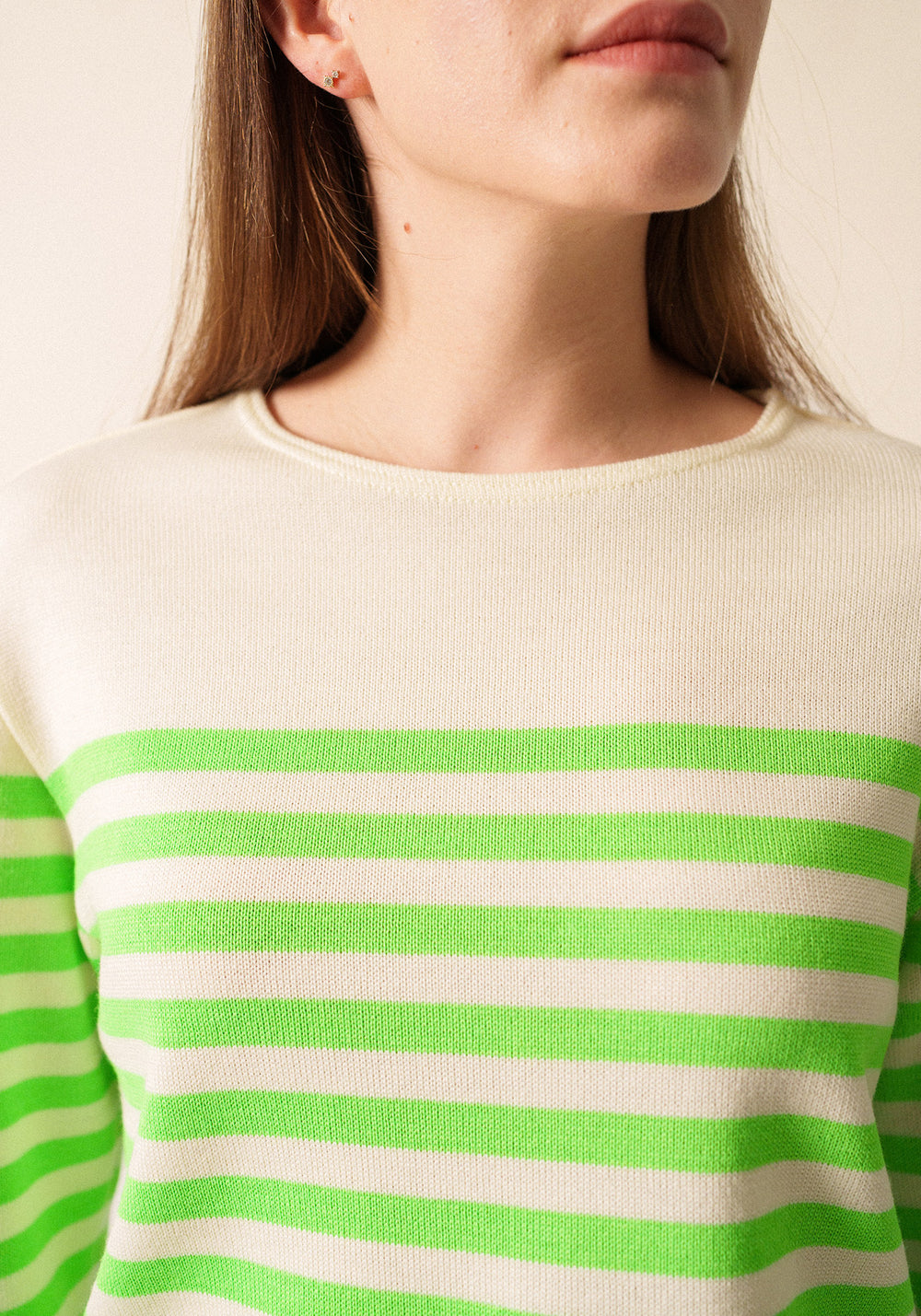 Ecrins Fluo Striped Sweater (IVORY / NEON GREEN)