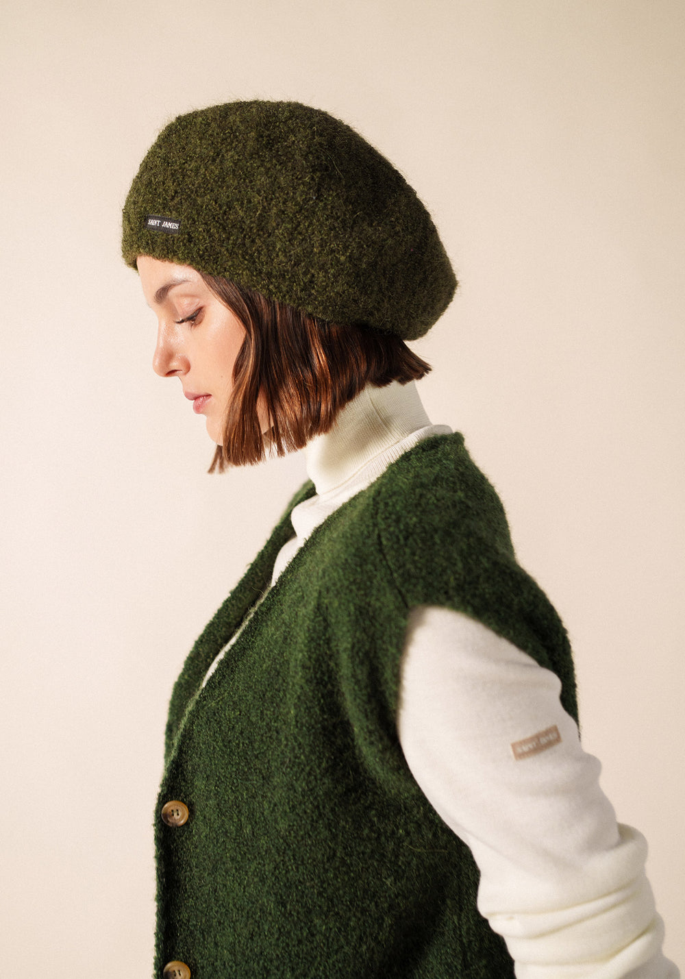 PARISIAN BERET Knit Bouclé Beret (MOSS GREEN)