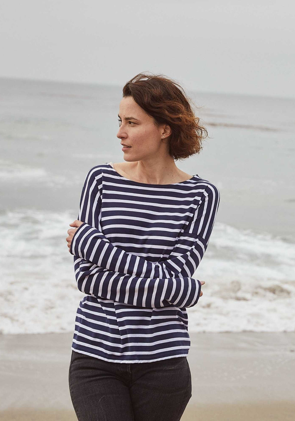 MINQUIERS DROP II - Drop-Shoulder Breton Striped Shirt | Soft Cotton | Straight Fit (NAVY / WHITE)