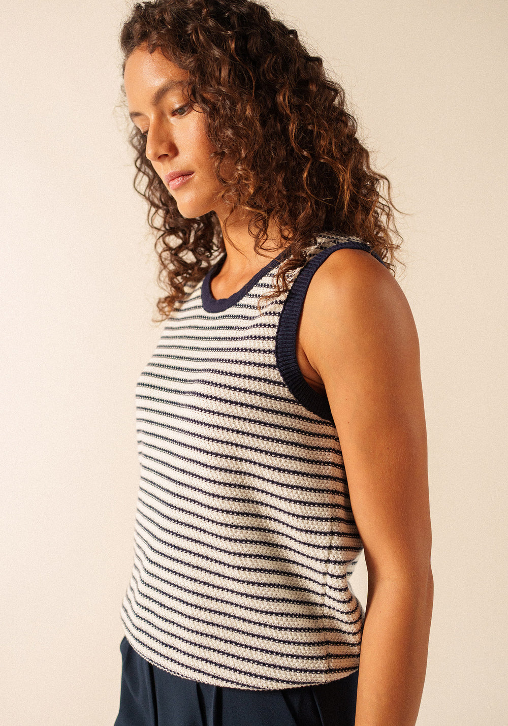 Massane Knit Tank Top (IVORY / NAVY)
