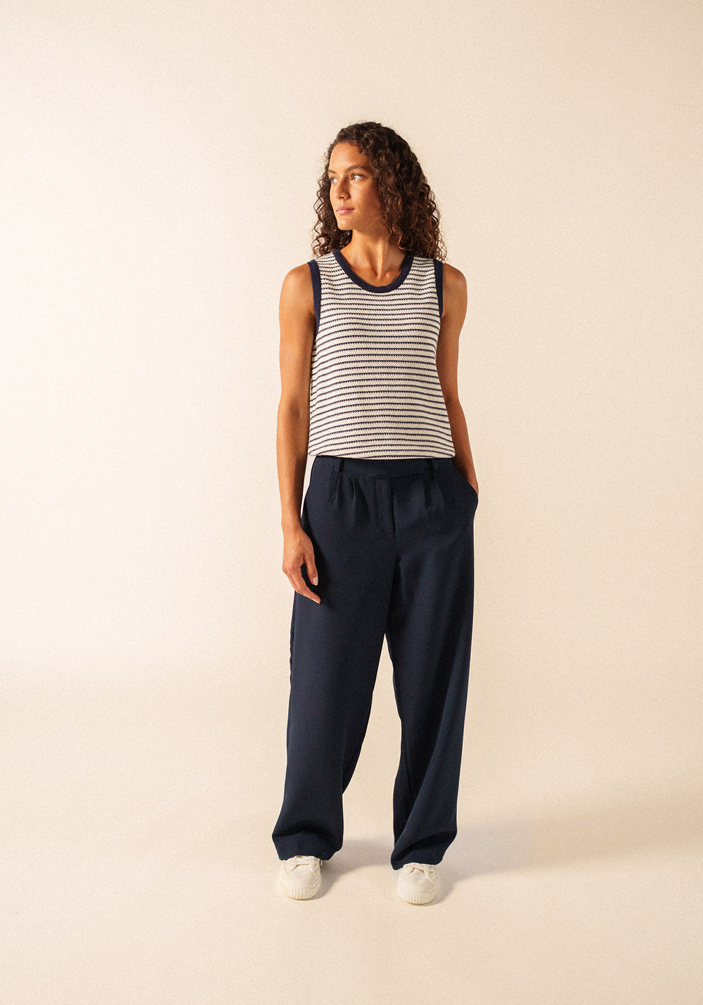 Massane Knit Tank Top (IVORY / NAVY)