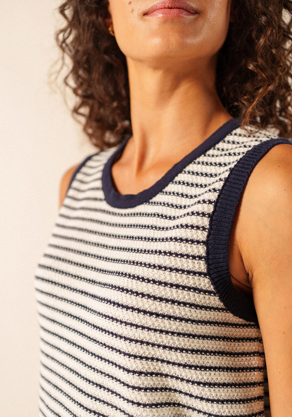 Massane Knit Tank Top (IVORY / NAVY)