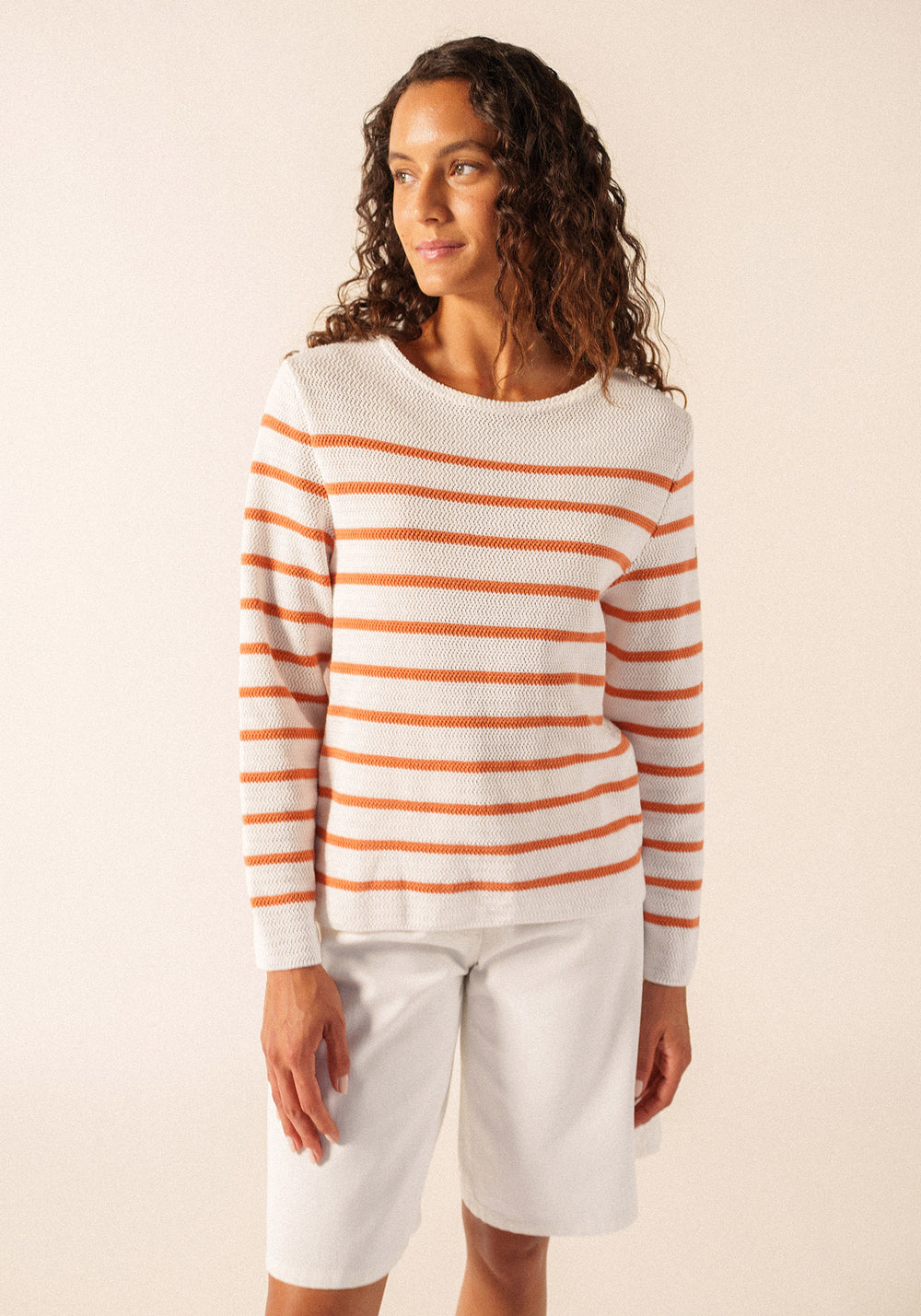 MARTIGUES Open-Knit Striped Sweater (WHITE / CLAY)