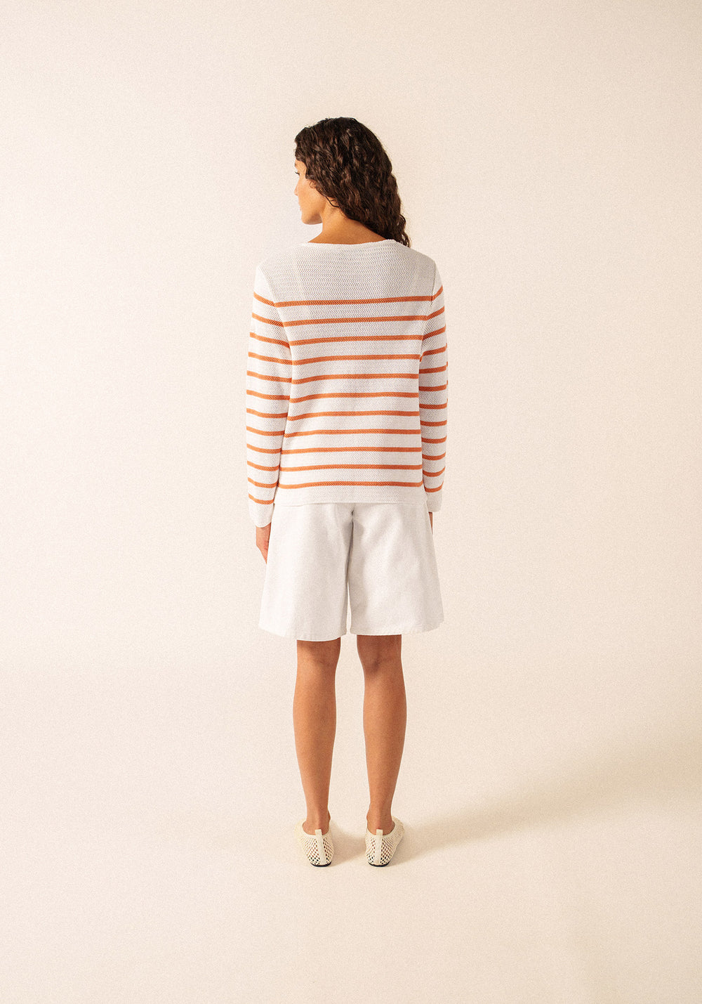 MARTIGUES Open-Knit Striped Sweater (WHITE / CLAY)