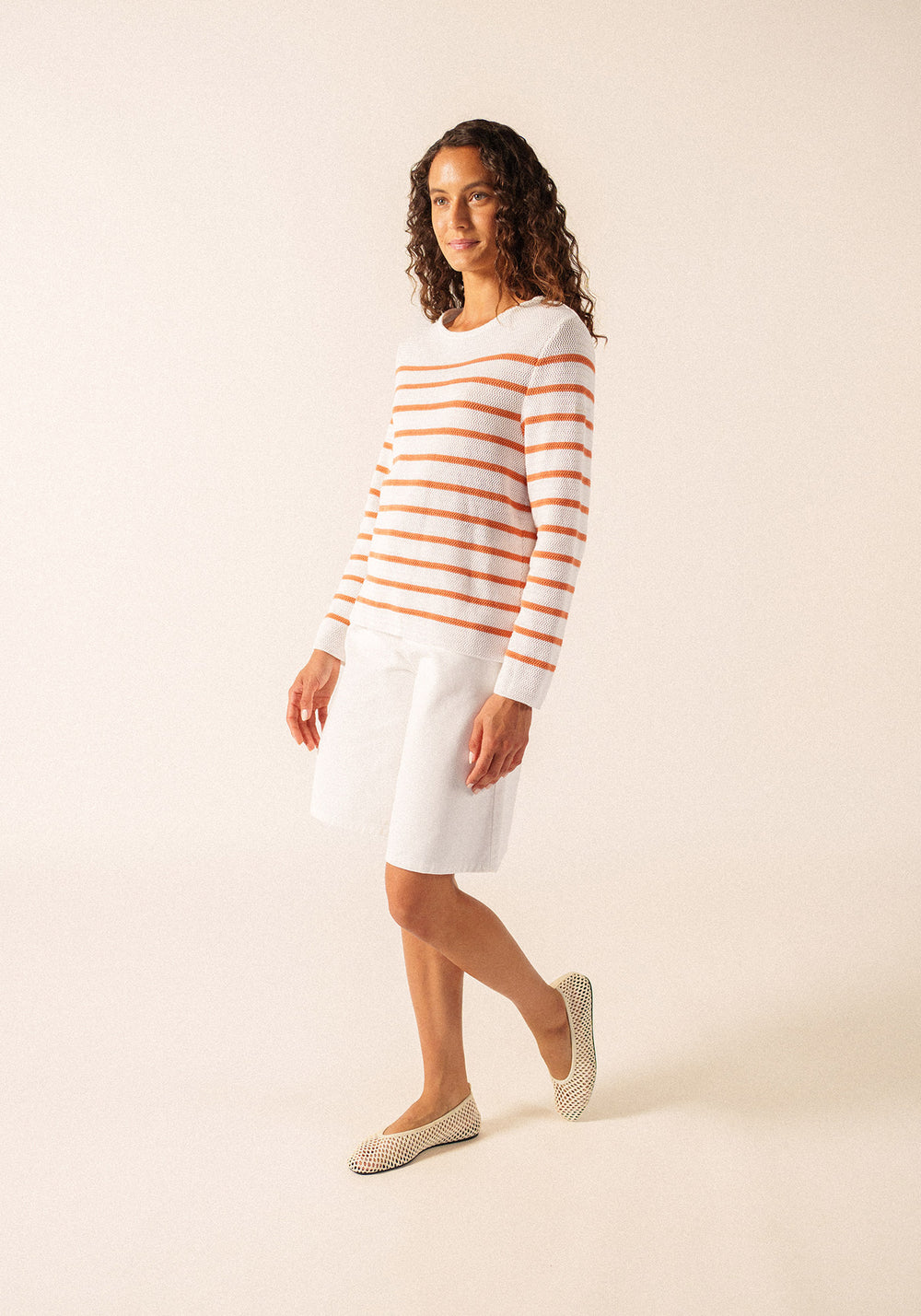 MARTIGUES Open-Knit Striped Sweater (WHITE / CLAY)