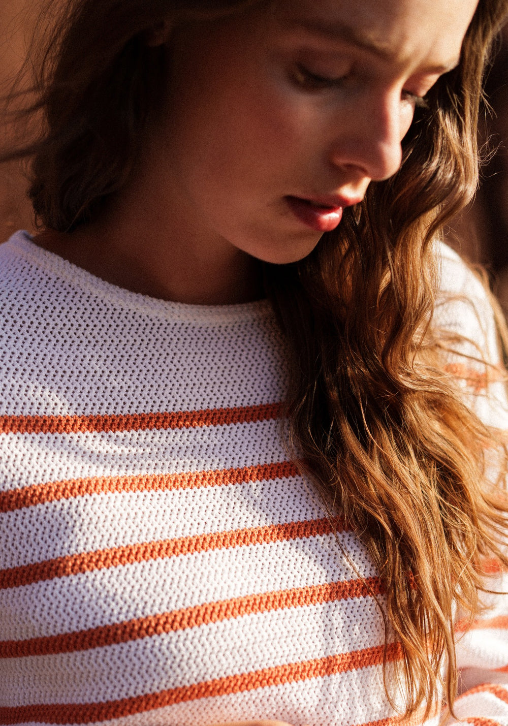 MARTIGUES Open-Knit Striped Sweater (WHITE / CLAY)