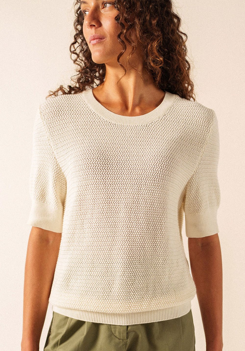 PROVENCE Openwork Cotton & Wool Sweater (IVORY)