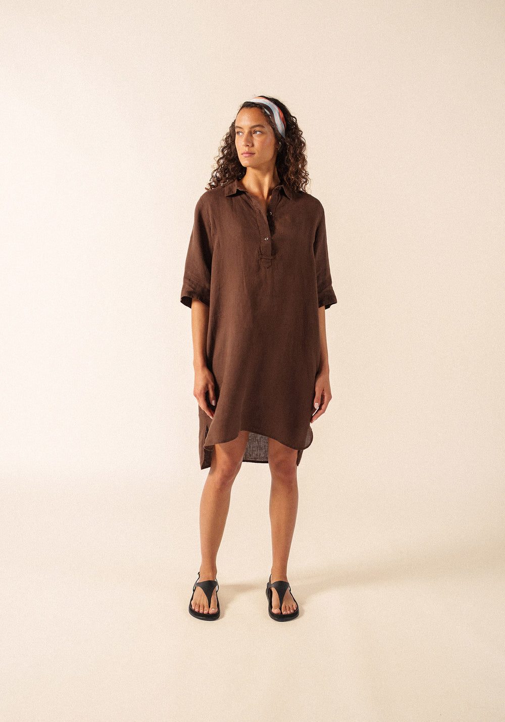 LEONIE Linen Shirt Dress (CHOCOLATE)
