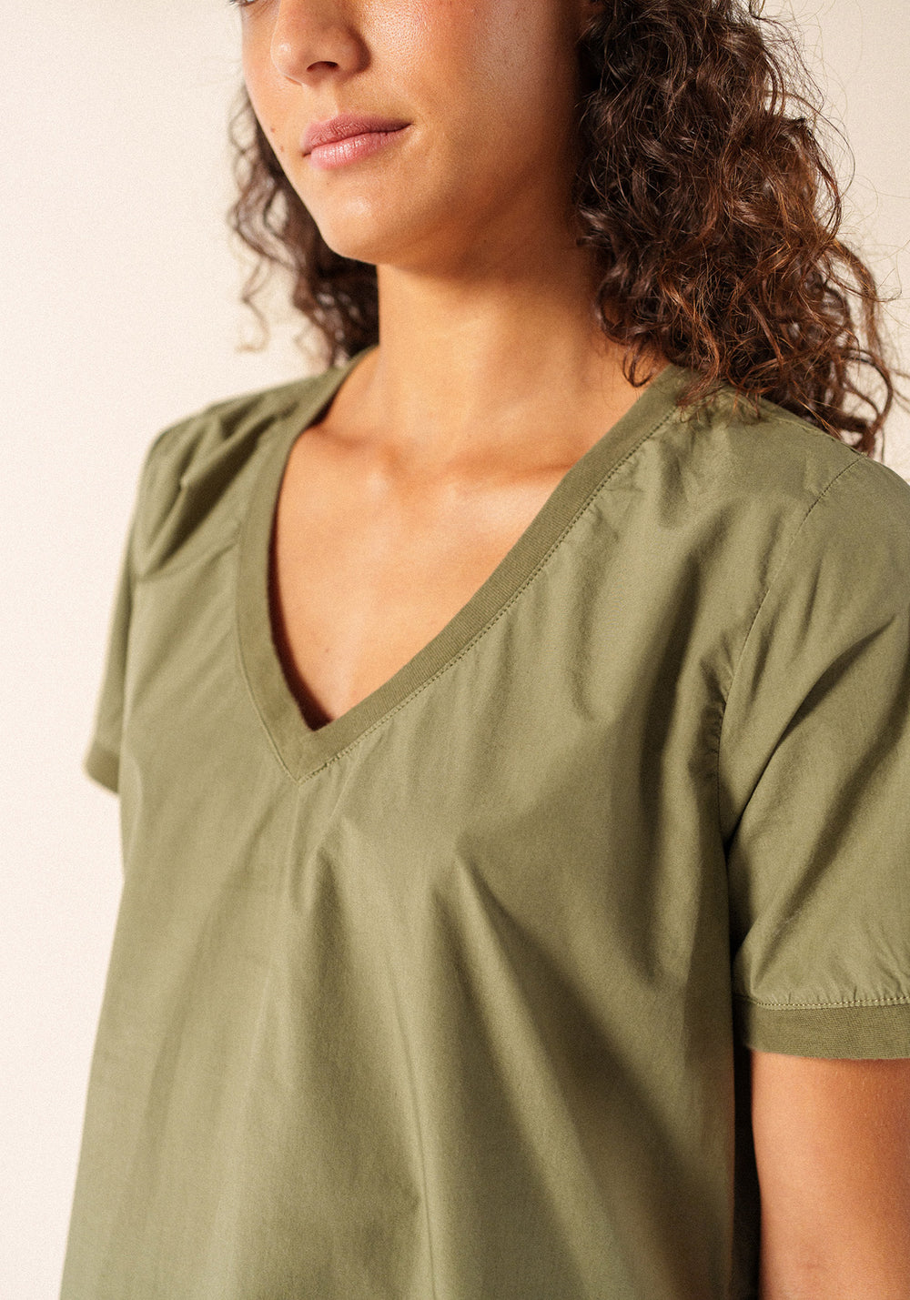 Morgane V-neck cotton dress (ARMY GREEN)