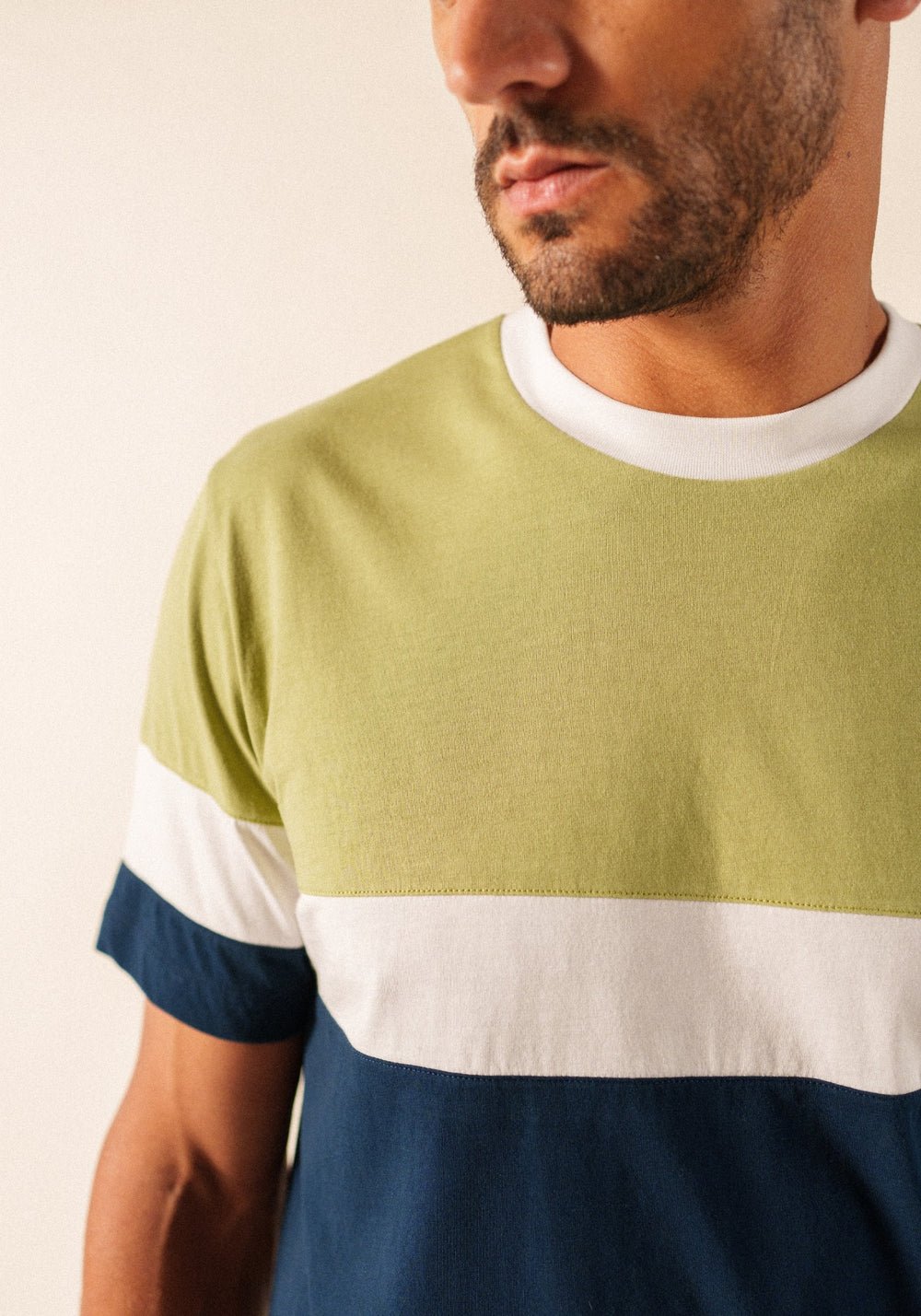 PEYO Color Block Cotton T-Shirt (SAGE OLIVE / NAVY)