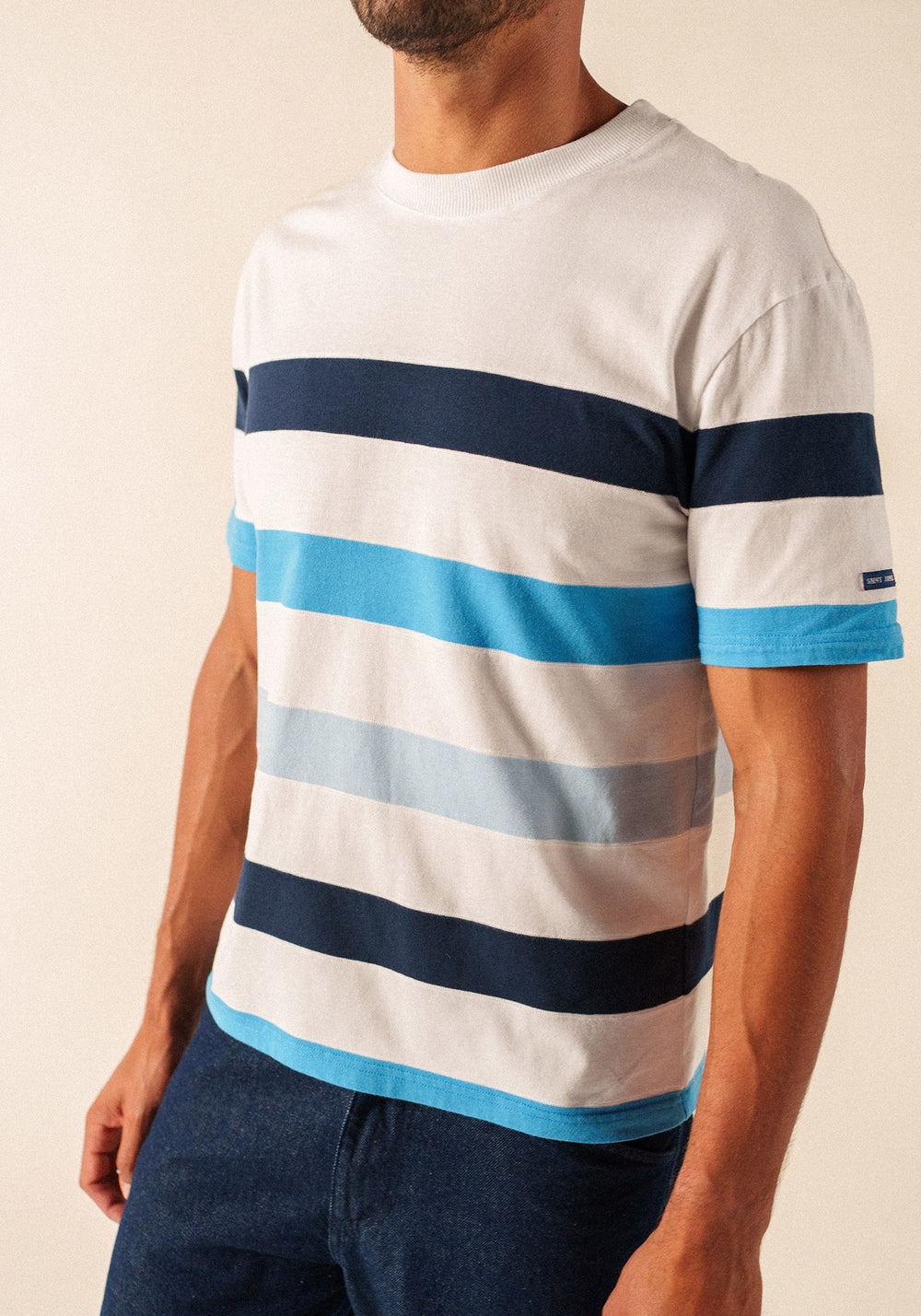 PHILEAS Striped Cotton T-Shirt (WHITE / CAPRI BLUE)