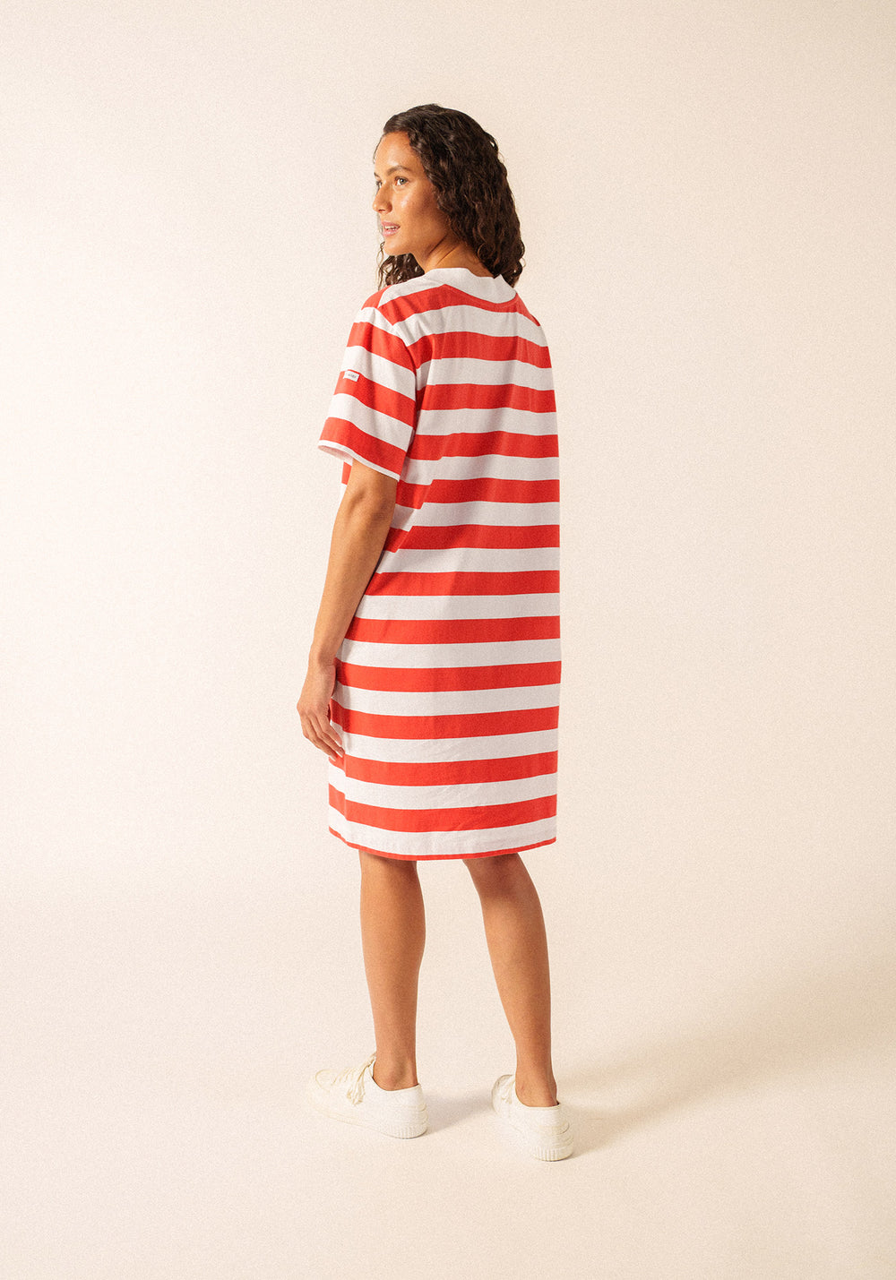 NOOR Wide Stripe Cotton Dress (WHITE / POPPY RED)