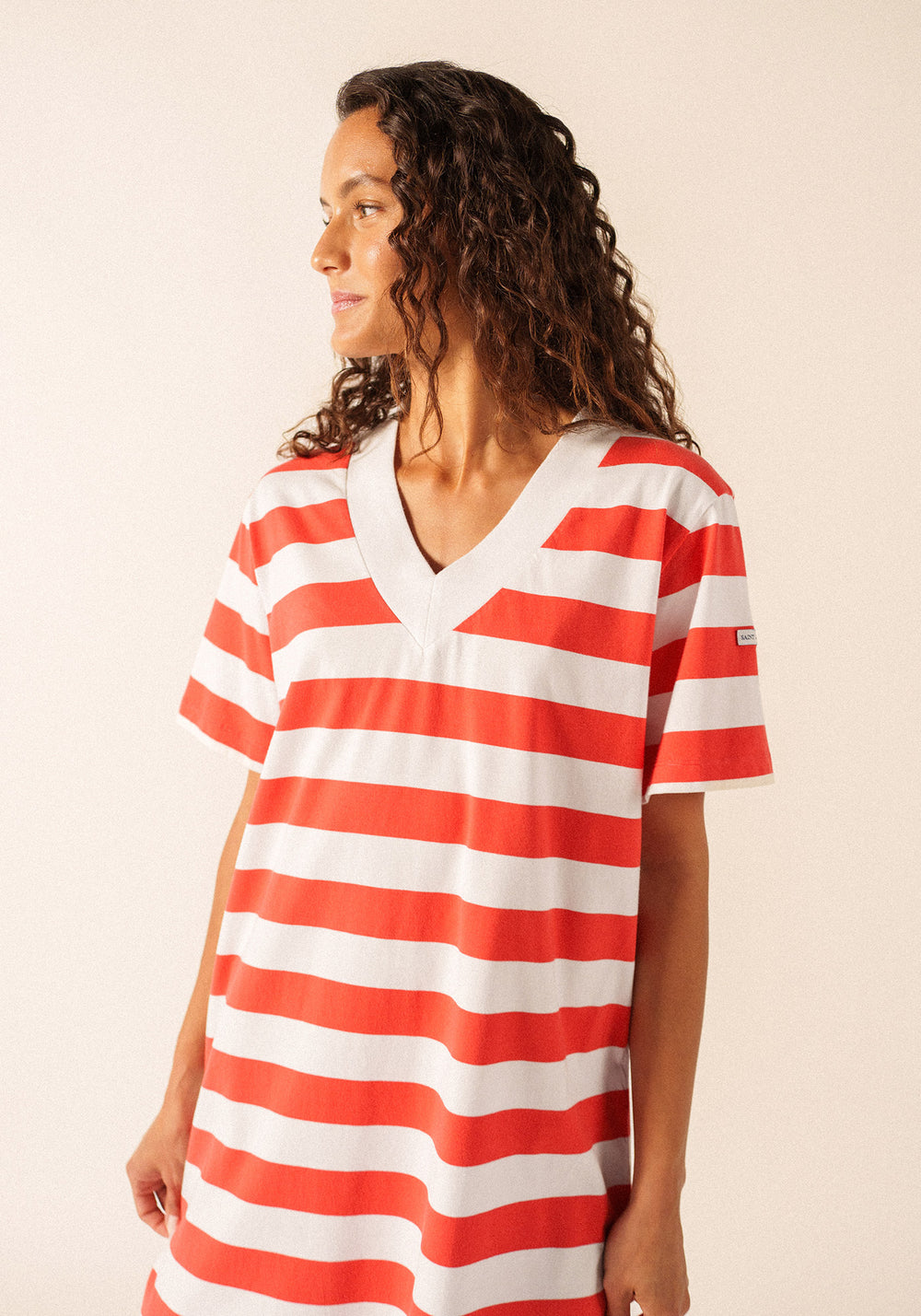 NOOR Wide Stripe Cotton Dress (WHITE / POPPY RED)