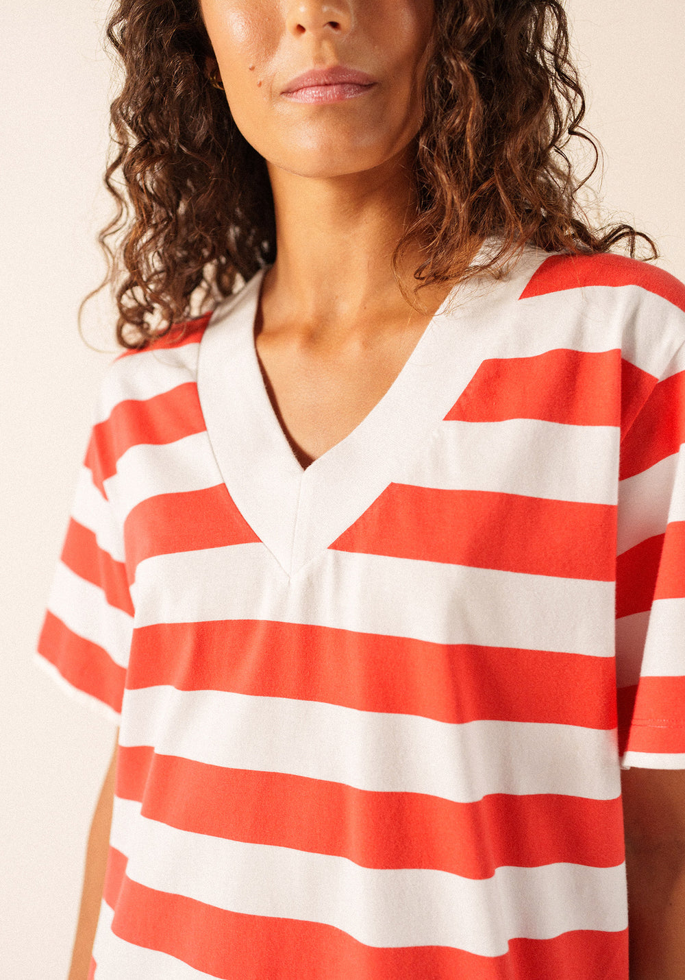NOOR Wide Stripe Cotton Dress (WHITE / POPPY RED)
