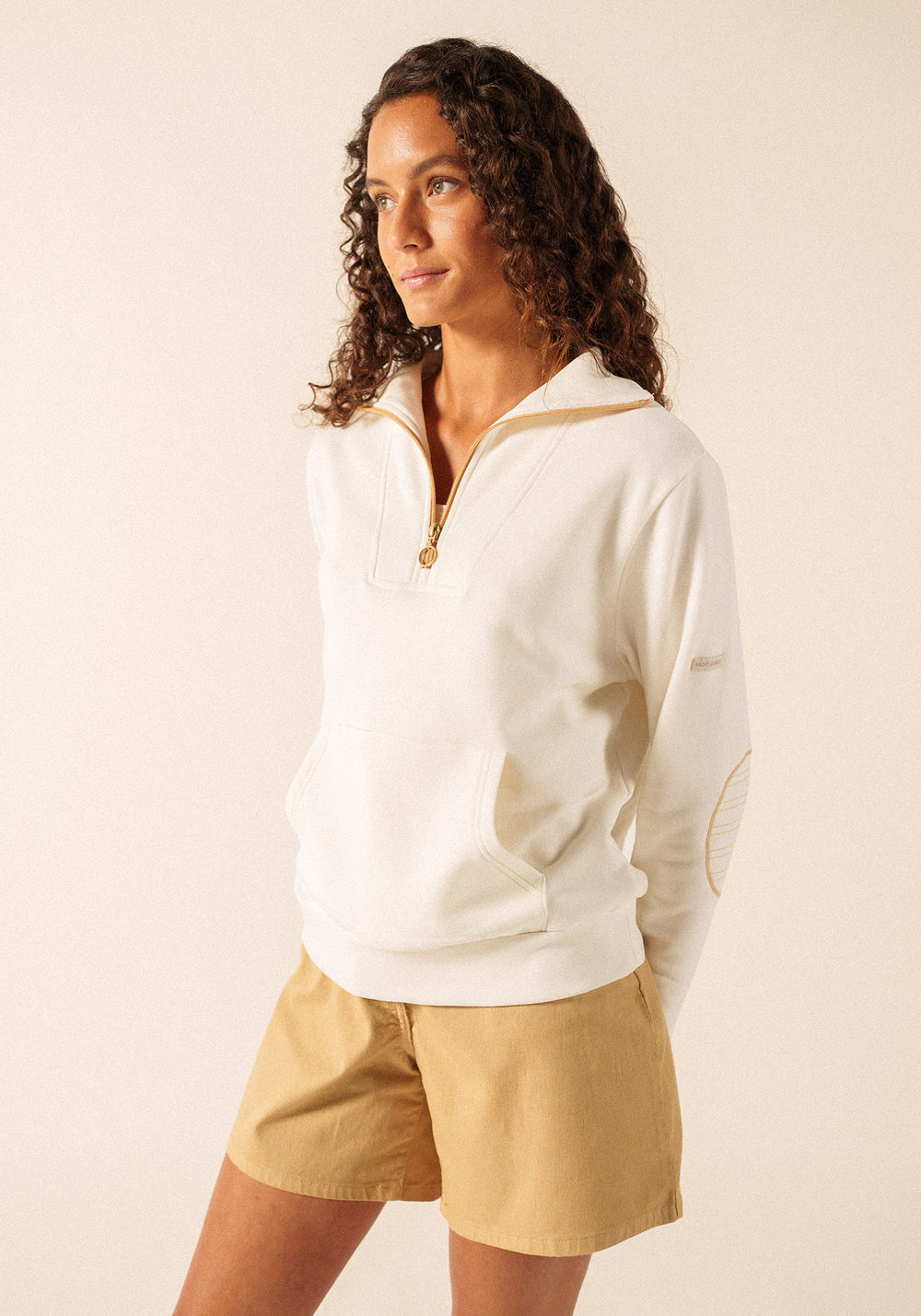 LOU Cotton Fleece Quarter-Zip Sweatshirt (IVORY / SAIL CANVAS)